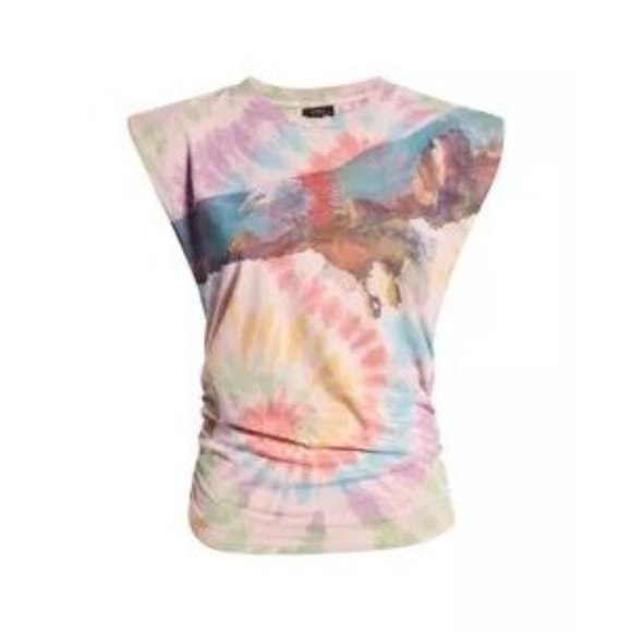 AFRM Billie Side Ruched Crop Tank In Multi Color Tie Dye With Eagle - Medium - Picture 2 of 2